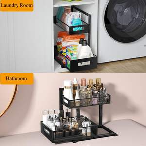 2-Tier Metal altında lavabo organizatör, parça ile mutfak lavabo organizatör altında, ağır yük altında lavabo depolama raf - Product Image 3