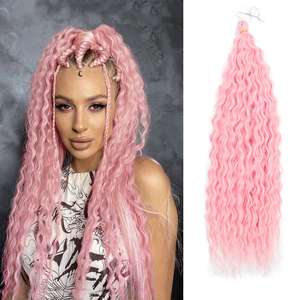 Sharopul Synthetic Hair Light <strong>Pink</strong> Deep Wave Wavy <strong>Braids</strong> for Women Ariel Curl Crochet Hair Extensions 24 Inch Various Colors - Product Image 1