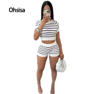 Ohsisa Nuevo Conjunto de Suéter Casual a la Moda, Estilo Europeo Americano, Tejido de Punto, Diseño Sólido, Corte Ajustado para Mujer, Verano - Product Image 1