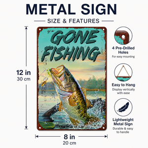 ป้ายตกแต่งผนังโลหะอาร์ตเดโคแบบกำหนดเอง Gone Fishing สำหรับบ้านริมทะเลสาบ ห้องแมนเคฟ ทันสมัย พิมพ์ UV ข้อความและรูปภาพตามสั่ง - Product Image 6
