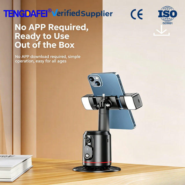 Factory Wholesale No App Needed 360 Rotation AI Face Tracking Desk Phone Holder Flexible Dual Fill Lights for TikTok Vlogging