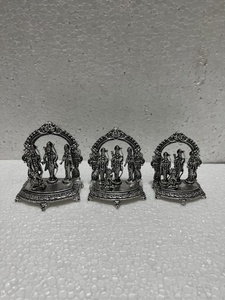 Ensemble de 3 statues Ram Darbar finition argentée, tailles graduées, représentant le Seigneur Rama, Sita, Lakshmana et Hanuman, pour la décoration religieuse de la maison et du temple - Product Image 5
