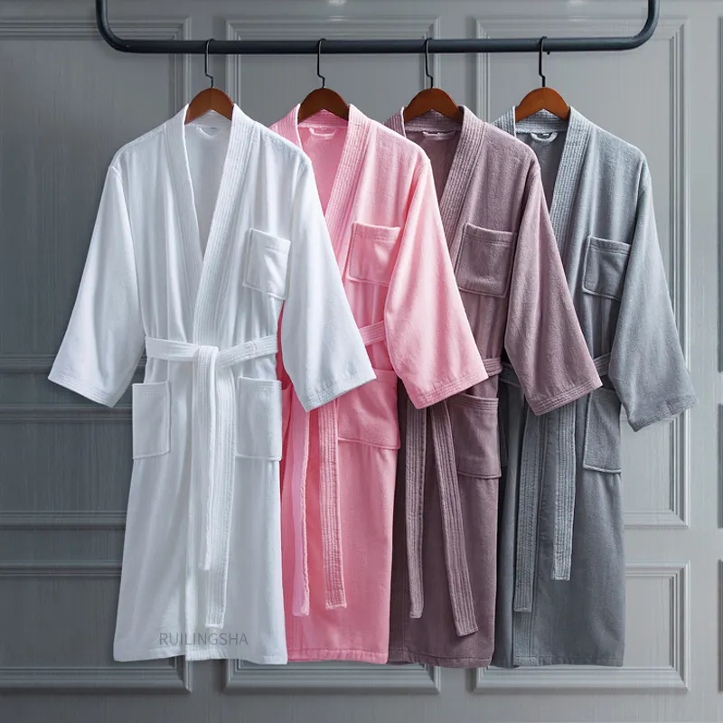 100% Cotton Long Absorbent Terry Bath Robe Kimono Men Sleepwear Dressing Luxury Gown Lightweight Waffle Towel Bathrobe Women