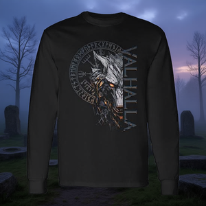 Valhalla Wolf Viking T-shirt à manches longues avec motif boussole et runes nordiques - Product Image 3