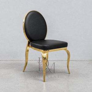 Chaise de mariage ronde en acier inoxydable doré avec dossier médaillon noir et revêtement noir pour mariages et événements de banquet - Product Image 2