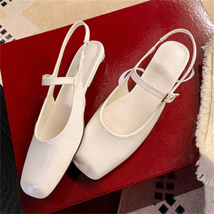 2025 New <b>Sexy</b> Ballet Square Toe Flat Sandals Ankle Strap Patent Leather White for Girls Outdoor Wear in Summer and Autumn - Product Image 3