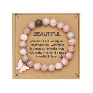 Natural Stone Beaded <b>Bracelet</b> Pink Butterfly <b>Turtle</b> Pendant Inspirational Jewelry Gift for Women - Product Image 5