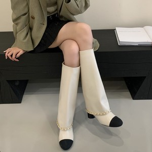 Haut de gamme pour Style abricot <span class=keywords><strong>noir</strong></span> en cuir véritable <span class=keywords><strong>talon</strong></span> épais pantalon bottes femmes hiver chevalier sur le genou bottes longues - Product Image 2