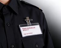 Étiquette moderne en plastique transparent de haute qualité, réutilisable, durable, impression personnalisée avec clip magnétique de sécurité pour employé