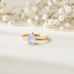 Handmade Silver Natural Blue <b>Fire</b> Rainbow Moonstone Bezel Set 925 Sterling Silver Ring Pear Shape stone Ring Eternity vermail - Product Image 3