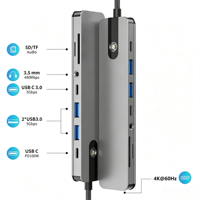 Docking Station Pembaca Kartu SD TF USB 3.0 PD 100W HDTV 4k 60hz USB HUB Dock dengan Monitor Sakelar Satu Tombol Fungsi Tidur