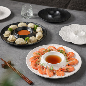 Ceramic Dumpling Plate Shrimp Plate With Dipping Saucer Round Serving Tray For Hotel Home Use - Product Image 1
