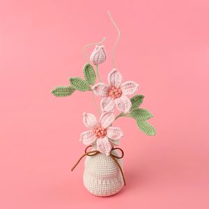 Clematis Florida Potted Plant Knitting DIY Yarn Finished Product Home Decor Crochet Artificial Flower <b>Ornament</b> Christmas Gifts - Product Image 1