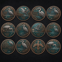 Pièce de monnaie commémorative personnalisée en métal en relief 3D avec motif héron mangrove, emballage de luxe, vente en gros sans MOQ