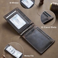 Pemegang kartu kredit ramping saku depan lipat dua dompet klip uang pelacak Tag udara kulit asli Walle
