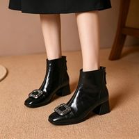 Bottes imperméables à talon carré épais pour femme, avec fermeture éclair, doublure en cuir, antidérapantes, ornées de strass, nouvelle collection automne/hiver