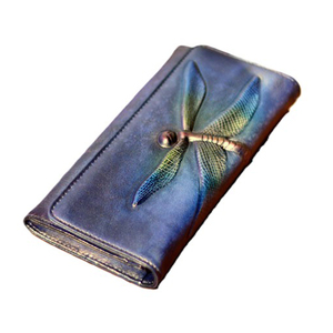 Portefeuilles pour femmes en cuir véritable avec motif de <span class=keywords><strong>libellule</strong></span> bleue, portefeuilles longs pour femmes, portefeuilles en cuir de vache, pochettes - Product Image 6