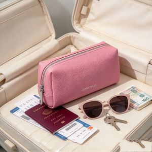 Pink Faux Leather Cosmetic Pouch, Portable Travel Makeup <b>Bag</b> With <b>Zipper</b> For Daily <b>Storage</b> - Product Image 5