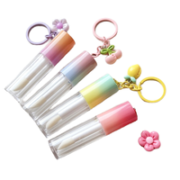 Tube de brillant à lèvres vide 6 ml en ABS dégradé avec porte-clés mignon, emballage cosmétique transparent pour rouge à lèvres liquide, tube de gloss à lèvres