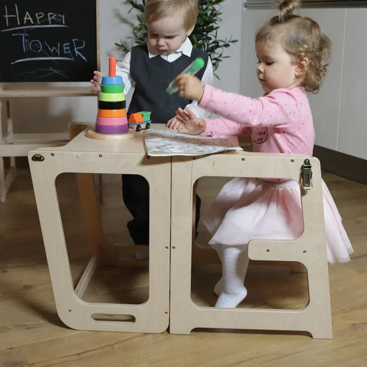 Tour d'apprentissage pour enfants Table de bébé lavabo repose-pieds marches Montessory tabourets de cuisine rembourrés Table et chaise pour enfants