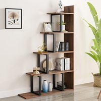 Étagère d'angle en L à 5 niveaux en panneaux de bois, design moderne et antique, meuble de rangement autoportant pour bureau à domicile et salon