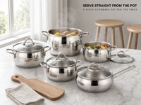 Edelstahl-Kochgeschirr-Set 5-teilig Mit Glasdeckel Kochtopf Bratpfanne für Küche Kochen Großhandel