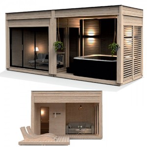 Cabaña de spa prefabricada de madera <span class=keywords><strong>Sauna</strong></span> de lujo al aire libre y casa de bañera de hidromasaje Jardín moderno Relajación Pod Retiro de bienestar resistente a la intemperie - Product Image 2