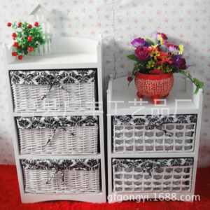 White 3 Tier <b>Storage</b> <b>Cabinet</b> With Woven Baskets For Living Room <b>Bedroom</b> Use - Product Image 4