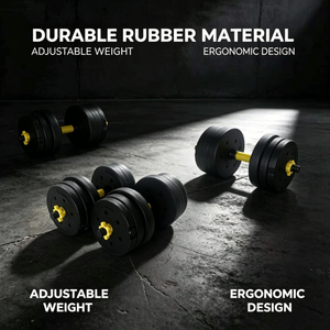 Haltère en ciment réglable économique avec plaques de poids détachables, écrou de verrouillage jaune, barre gainée de mousse, pour entraînement aérobie complet à domicile - Product Image 1