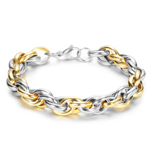 Bracelet torsadé en acier inoxydable 10 mm bicolore or pour homme, bijou cadeau - Product Image 5