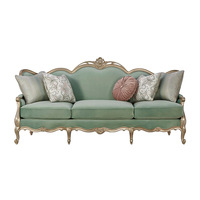 Ensemble de canapés sectionnels de luxe élégants à la française, fauteuils d'appoint en bois massif sculptés à la main avec tissu floral pour salon
