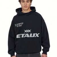 Sweat à capuche noir imprimé Etaux pour homme, coupe oversize, streetwear, en molleton de coton, pull décontracté, tendance unisexe, chaud pour l'hiver, en promotion