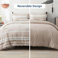 Ensemble de literie Queen 7 pièces rayé, ensemble de literie réversible teintée cationiquement, ensemble complet avec couette, draps, taies d'oreiller et housses de coussin