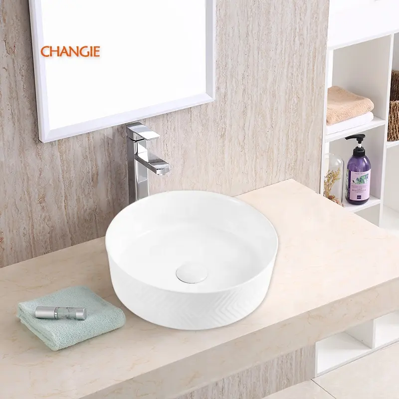 OEM Sanitary Ware Sink Hotel Round Shape Small Size Above Counter Wholesales Ceramic Art Basin