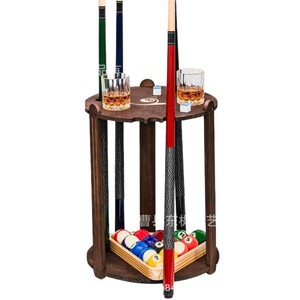 Soporte de madera para tacos de billar, de madera maciza, para colocar en el suelo, para la sala de estar, con bandeja para bolas y portavasos. - Product Image 1