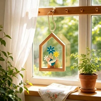 Ornement de nichoir à oiseaux en bois peint à la main, découpé ajouré, maison à oiseaux et fleurs, décoration suspendue pour jardin, patio, mur, porte, intérieur et extérieur