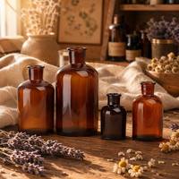Bouteilles d'apothicaire en verre ambré, corps rond, bocaux à large ouverture avec couvercle en liège pour huiles essentielles, teintures végétales, médicaments, cosmétiques, bricolage