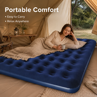 Lit d'air gonflable double pliable floqué, confortable, bleu marine, en PVC, pour tente de jardin et usage domestique