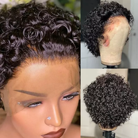 Nouvelle Perruque Courte Bouclée Pixie en Dentelle, Cheveux Humains 100%, Couleur Naturelle, Boucles Pixie, Perruque Pixie à Raie en T pour Fournisseurs