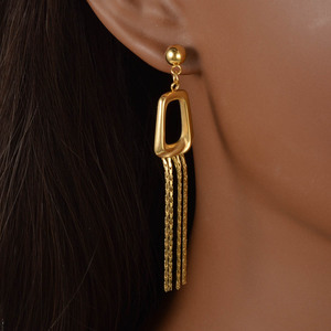 Boucles d'oreilles pendantes de luxe pour femmes, en acier inoxydable plaqué or 18 carats, avec longues pampilles géométriques exagérées, vente en gros, nouveauté - Product Image 2