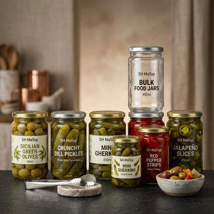 Vente en gros de pots en verre transparent cylindriques de 450 ml pour cornichons et <span class=keywords><strong>olives</strong></span> - Product Image 6