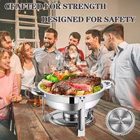 Plat de service rond en acier inoxydable de 4,5 L avec couvercle en verre et support de couvercle, ensemble complet pour buffet et maintien au chaud des aliments