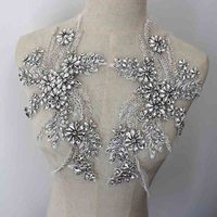 Applique Broderie Scintillante Dentelle Strass 3D Perles Cristaux Rouge Doré Corsage de Mariée pour Robe de Soirée à Coudre