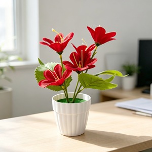 Plantes artificielles en pot de lys, 6 petites fleurs en soie, décoration intérieure pour la maison, le bureau, la table, avec pot - Product Image 3