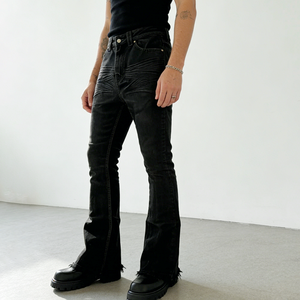 <span class=keywords><strong>Jeans</strong></span> Ouna Personalizzati, Slim Fit, a Zampa d'Elefante, <span class=keywords><strong>Vita</strong></span> <span class=keywords><strong>Bassa</strong></span>, Effetto Vintage Invecchiato e Cerato per <span class=keywords><strong>Uomo</strong></span> - Product Image 2