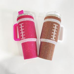 <b>Double</b> <b>Wall</b> 40Oz Print American Football Hot Pink Rhinestone Tumbler Coffee <b>Mug</b> With Handle Gift for Rugby Lover - Product Image 2