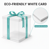Boîte à gâteau en plastique PE transparente haute avec logo personnalisé, panneau PET transparent en carton blanc, emballage pour pâtisserie, mariage, anniversaire, dessert