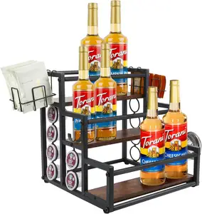 New Coffee Syrup Rack Organizer, 3 Tier Syrup Bottle Holder Stand for Coffee Bar,coffee syrup rack