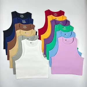 Camiseta recortada sólida para mujer, camiseta sin mangas, ropa de calle sin costuras, camiseta sin mangas informal de punto elástico para mujer