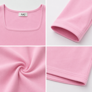 A&J Custom Logo OEM ODM Manufacturer Wholesale Private Label <b>Square</b> Neck Crop Top Biker Shorts <b>Set</b> Women 200G Custom OEKO-TEX - Product Image 2